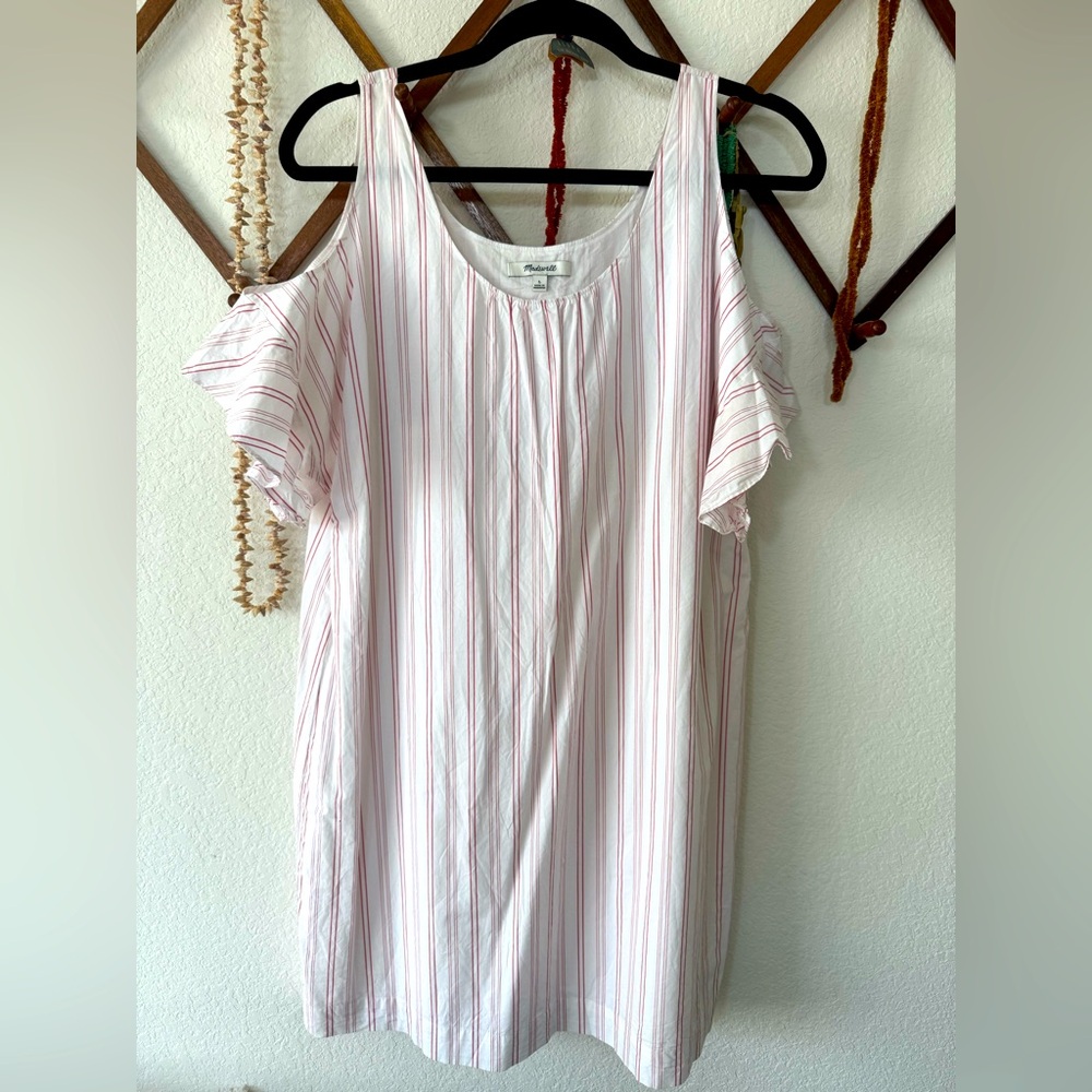 Madewell Cold Shoulder Pink/White Striped Dress